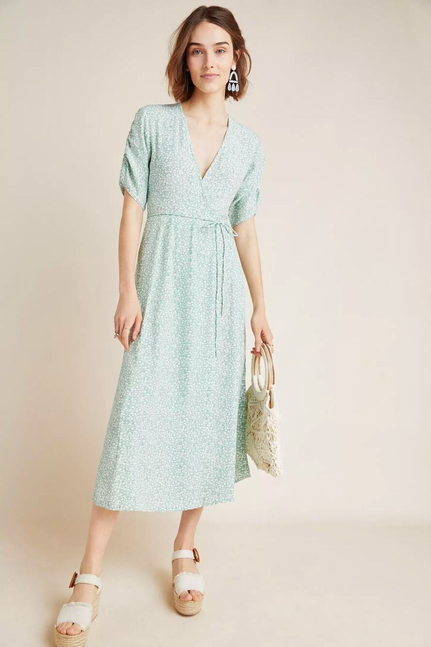 Faithfull the Brand Chiara Midi Wrap Dress Kaia Seafoam 10 XL